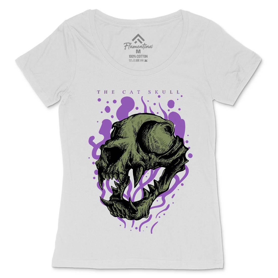 Cat Skull Womens Scoop Neck T-Shirt Horror D849