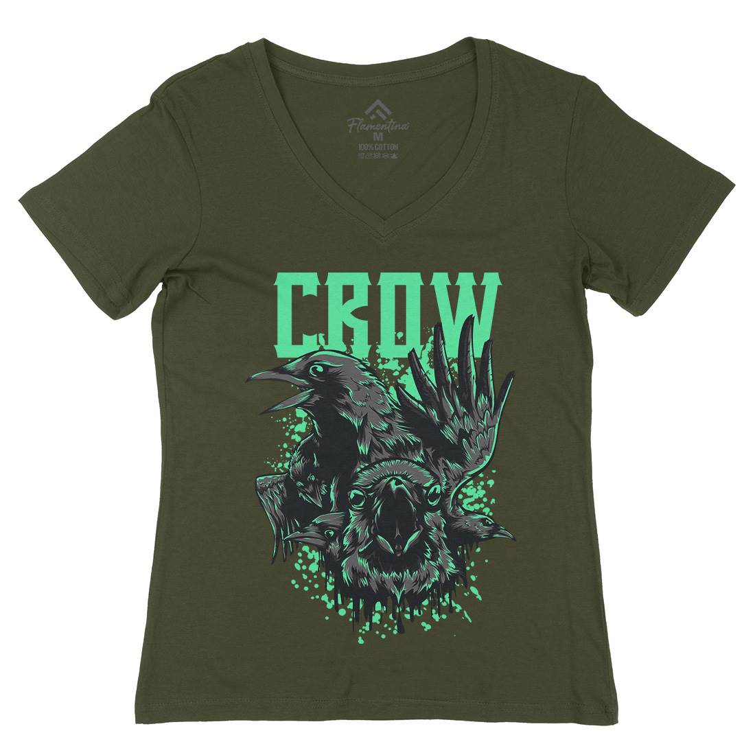 Crow Womens Organic V-Neck T-Shirt Horror D850