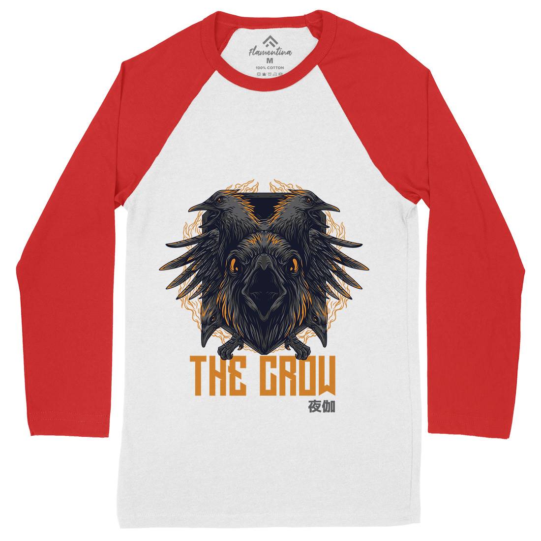 Crow Mens Long Sleeve Baseball T-Shirt Horror D851