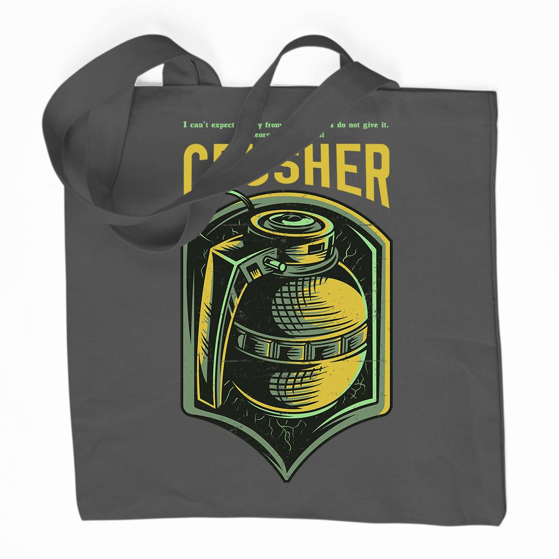 Grenade Crusher Organic Premium Cotton Tote Bag Army D852