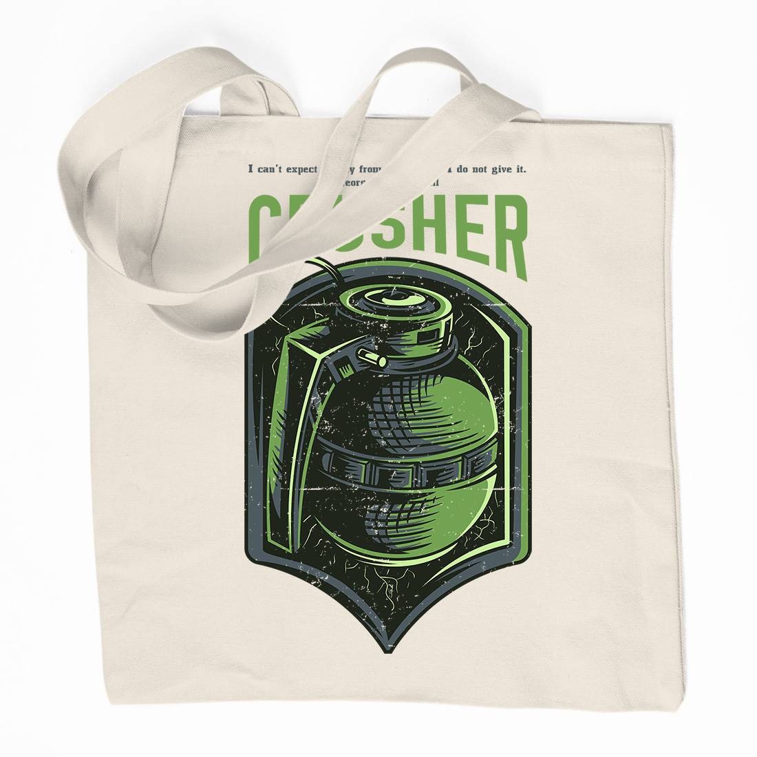 Grenade Crusher Organic Premium Cotton Tote Bag Army D852