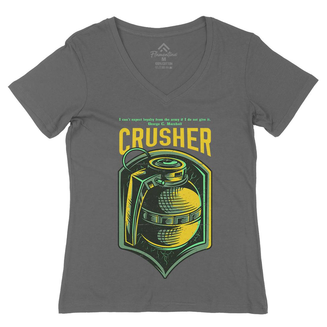 Grenade Crusher Womens Organic V-Neck T-Shirt Army D852