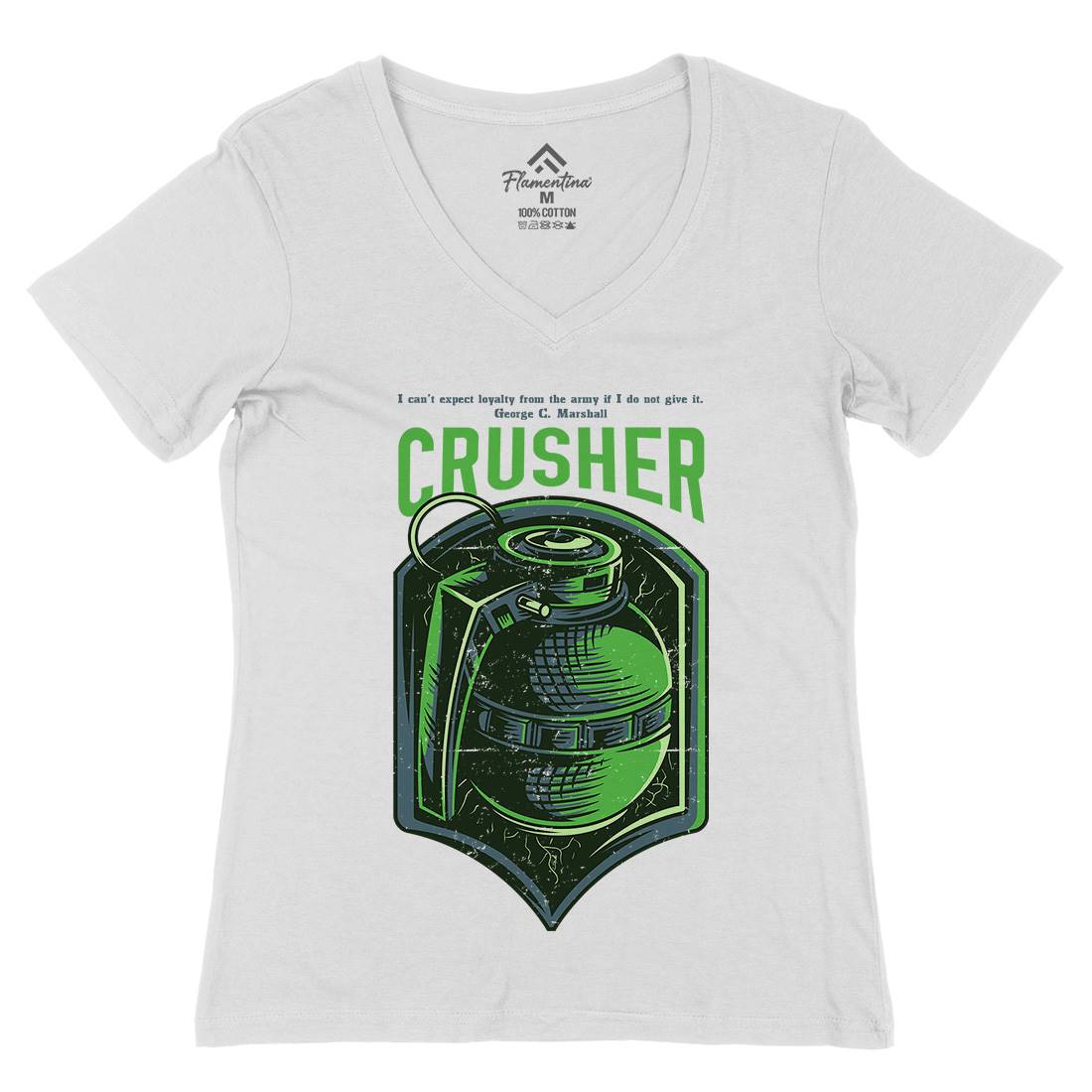 Grenade Crusher Womens Organic V-Neck T-Shirt Army D852