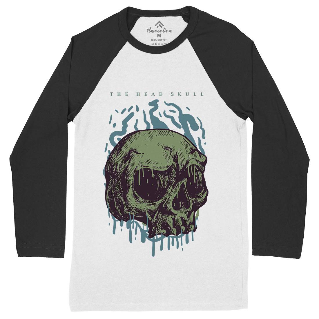 Head Skull Mens Long Sleeve Baseball T-Shirt Horror D854