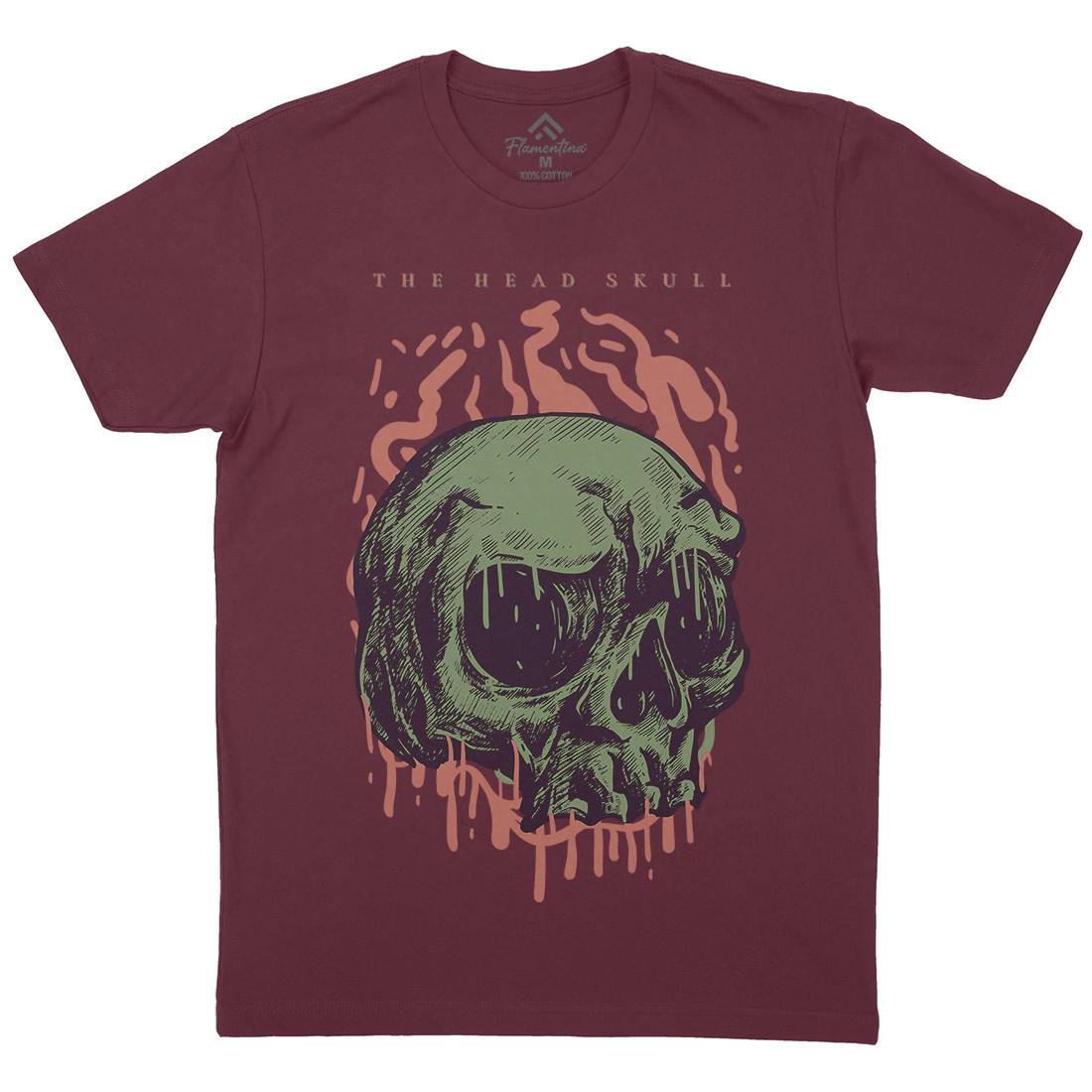 Head Skull Mens Organic Crew Neck T-Shirt Horror D854