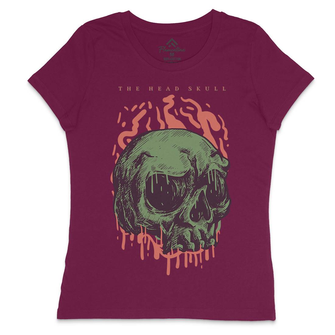 Head Skull Womens Crew Neck T-Shirt Horror D854
