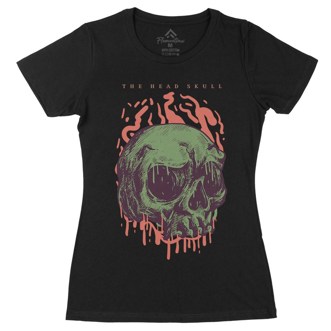 Head Skull Womens Organic Crew Neck T-Shirt Horror D854