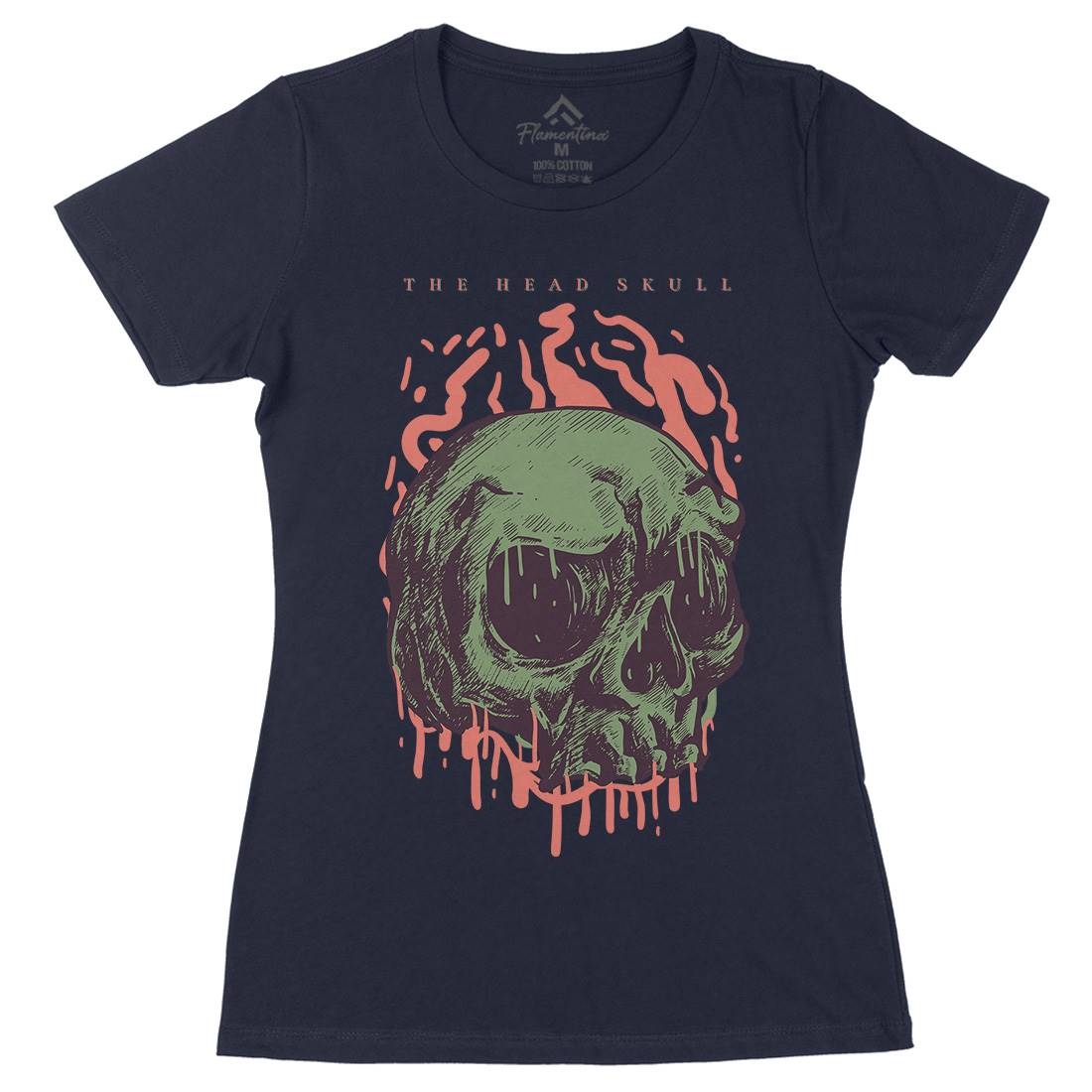 Head Skull Womens Organic Crew Neck T-Shirt Horror D854