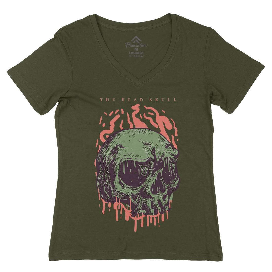 Head Skull Womens Organic V-Neck T-Shirt Horror D854