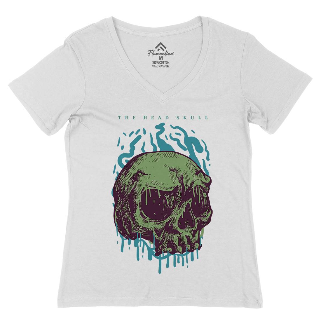 Head Skull Womens Organic V-Neck T-Shirt Horror D854