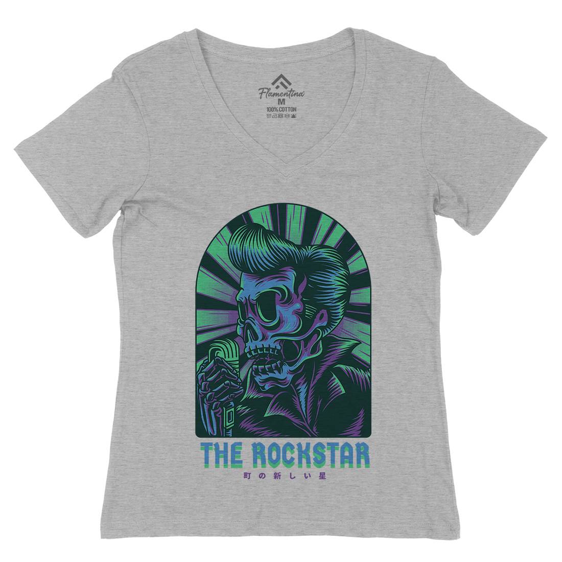 Rockstar Womens Organic V-Neck T-Shirt Music D858