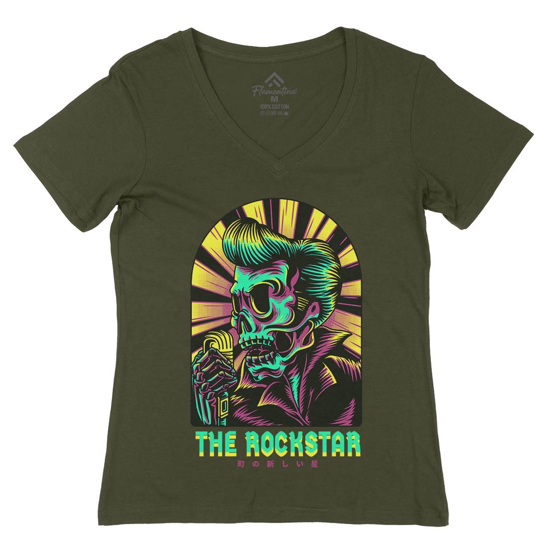 Rockstar Womens Organic V-Neck T-Shirt Music D858
