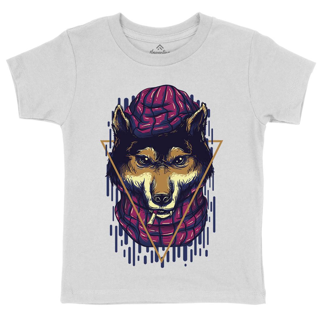 Wolf Hipster Kids Organic Crew Neck T-Shirt Animals D859