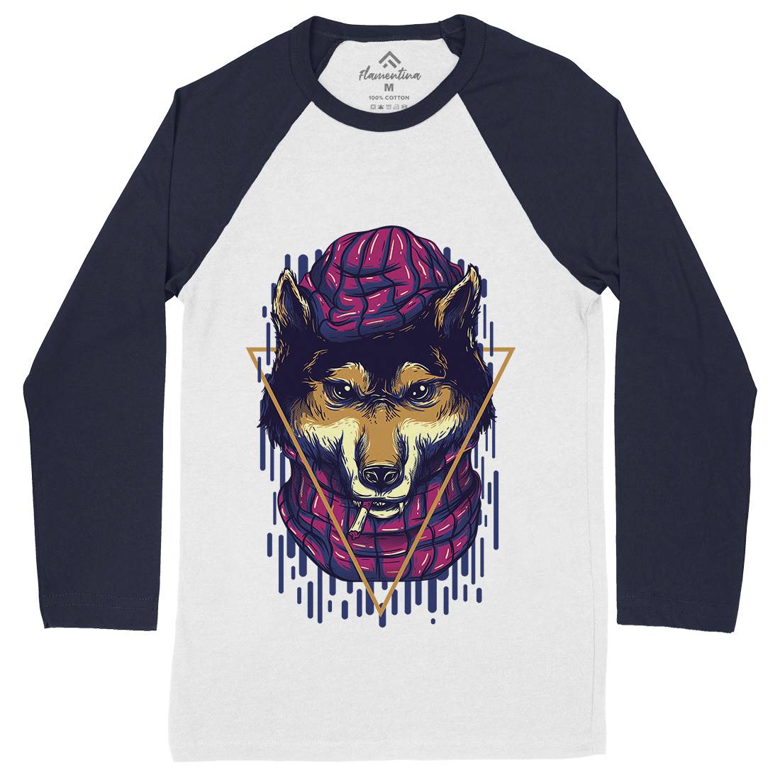 Wolf Hipster Mens Long Sleeve Baseball T-Shirt Animals D859