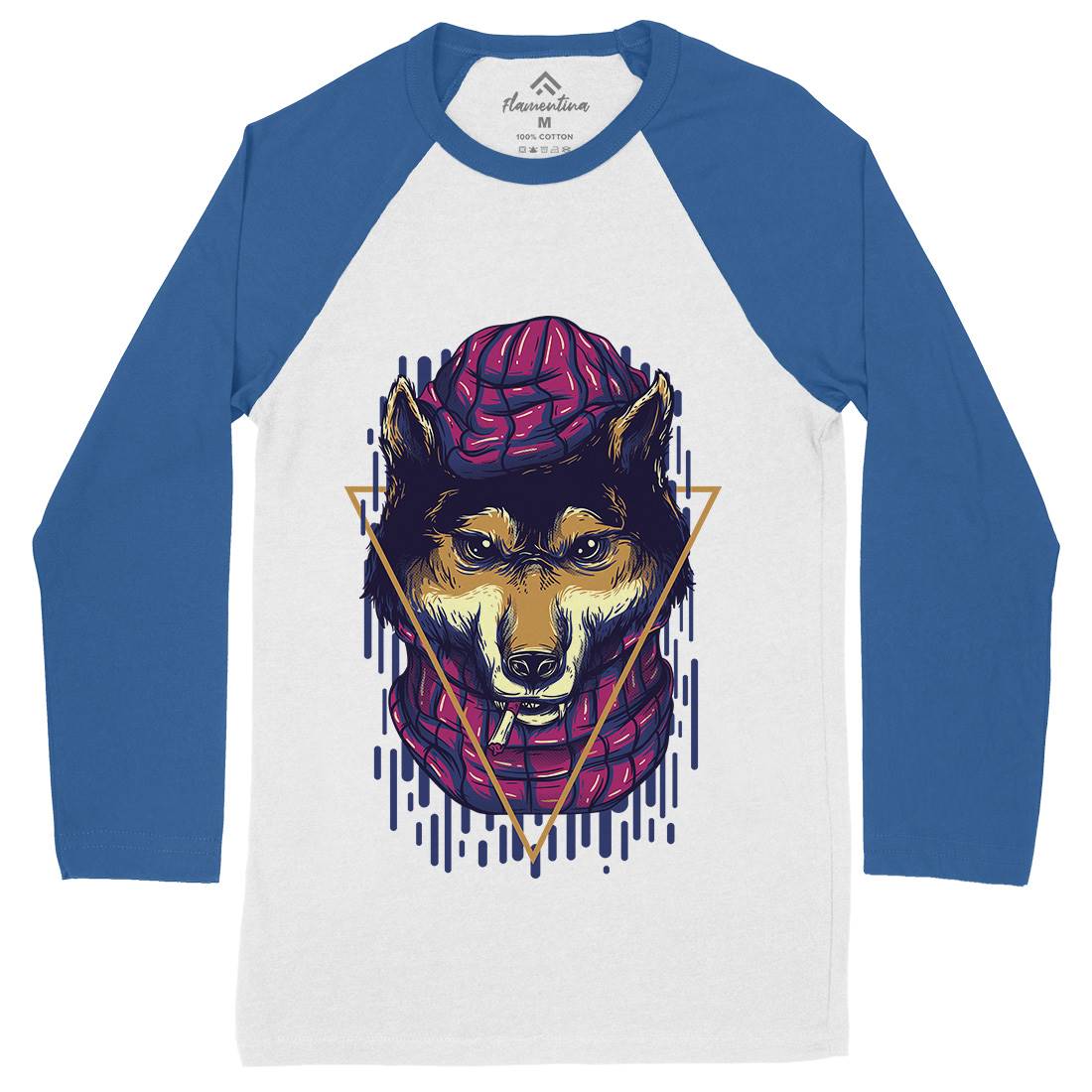Wolf Hipster Mens Long Sleeve Baseball T-Shirt Animals D859