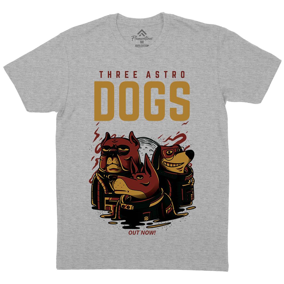 Three Astro Dogs Mens Organic Crew Neck T-Shirt Animals D861