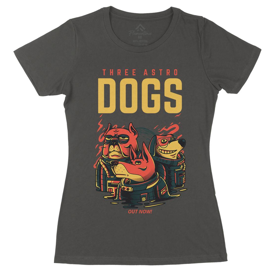 Three Astro Dogs Womens Organic Crew Neck T-Shirt Animals D861