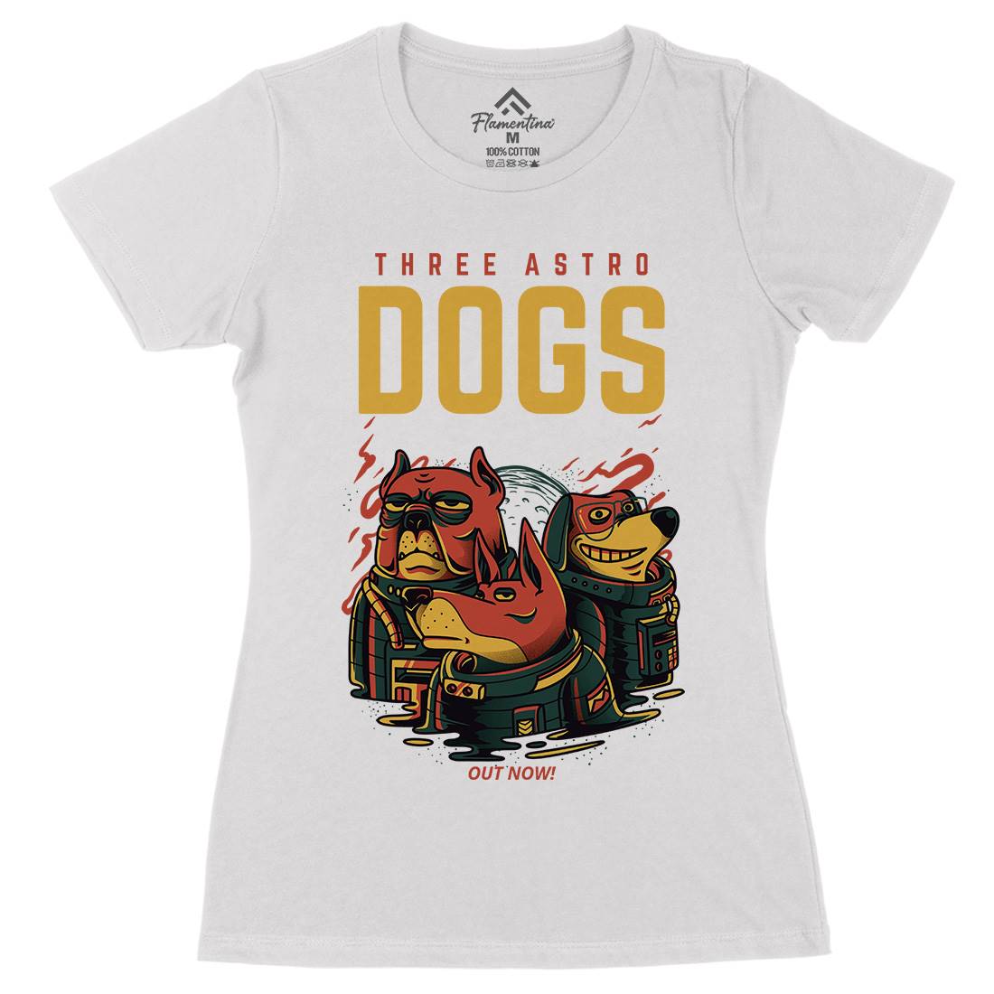 Three Astro Dogs Womens Organic Crew Neck T-Shirt Animals D861