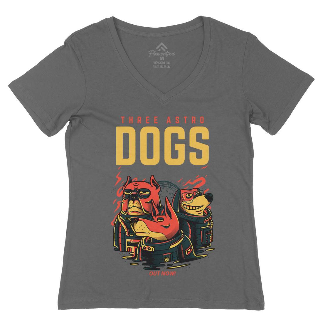 Three Astro Dogs Womens Organic V-Neck T-Shirt Animals D861