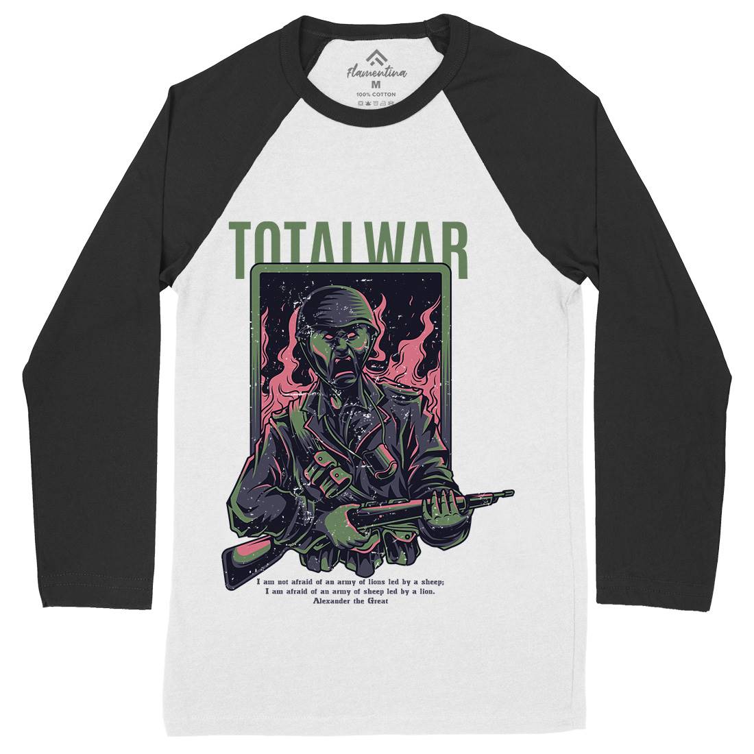Total War Mens Long Sleeve Baseball T-Shirt Army D864
