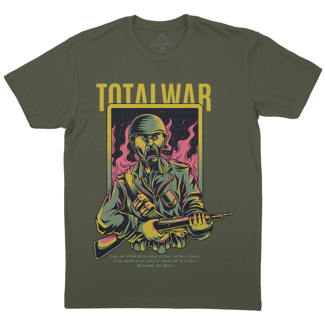 Total War Mens Organic Crew Neck T-Shirt Army D864