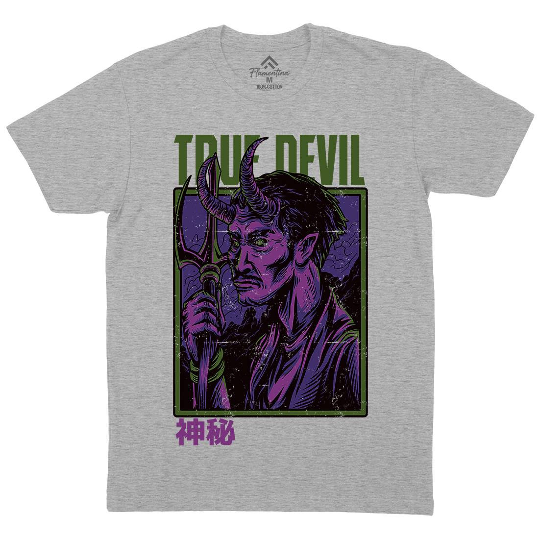 True Devil Mens Organic Crew Neck T-Shirt Horror D868