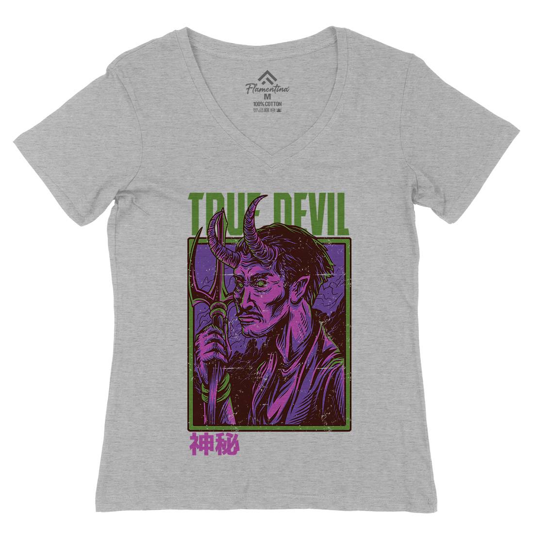 True Devil Womens Organic V-Neck T-Shirt Horror D868