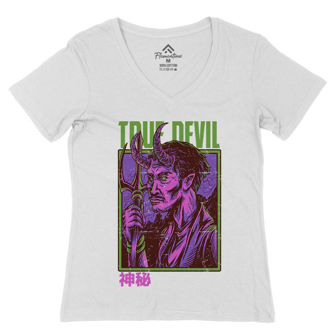 True Devil Womens Organic V-Neck T-Shirt Horror D868