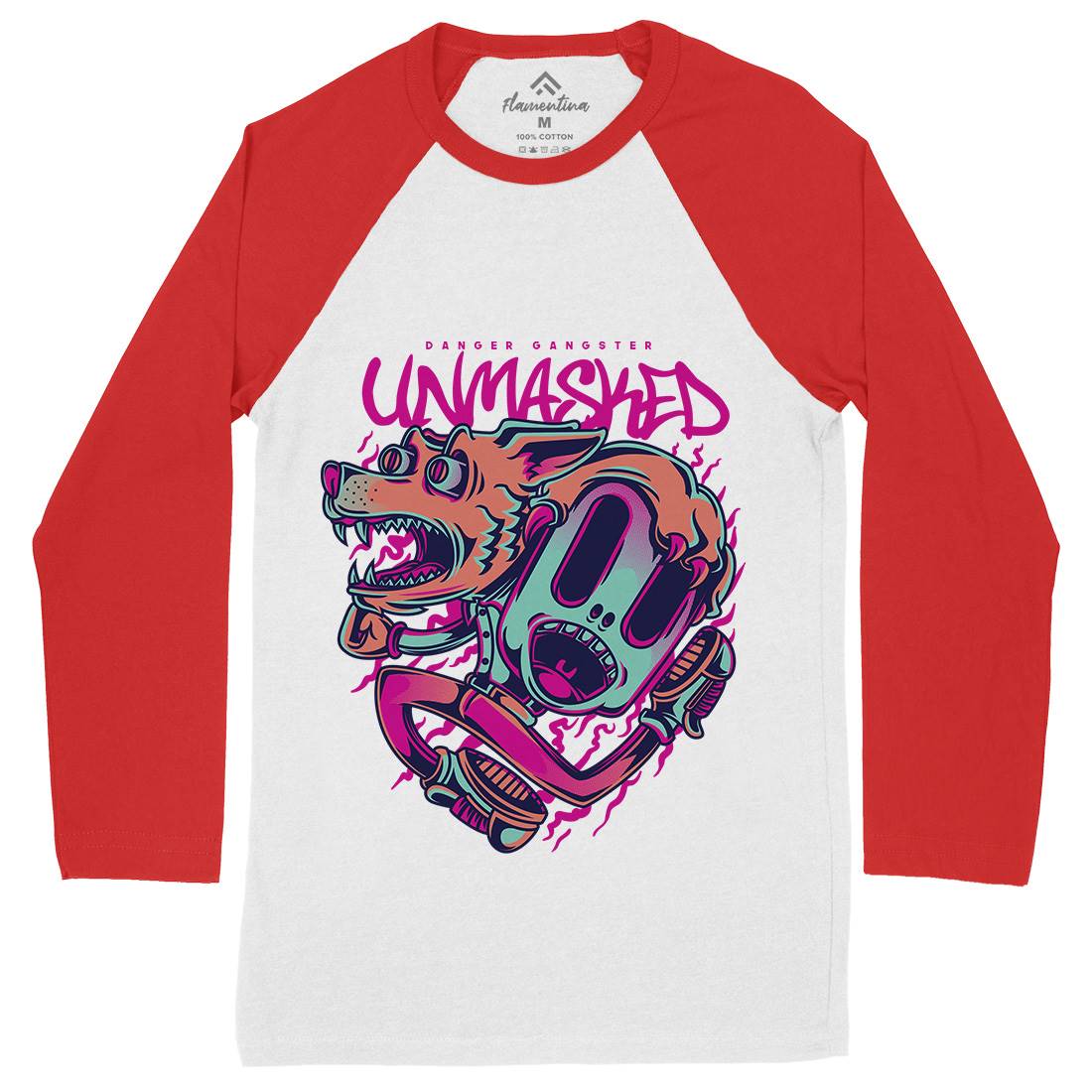 Unmasked Wolf Mens Long Sleeve Baseball T-Shirt Animals D870