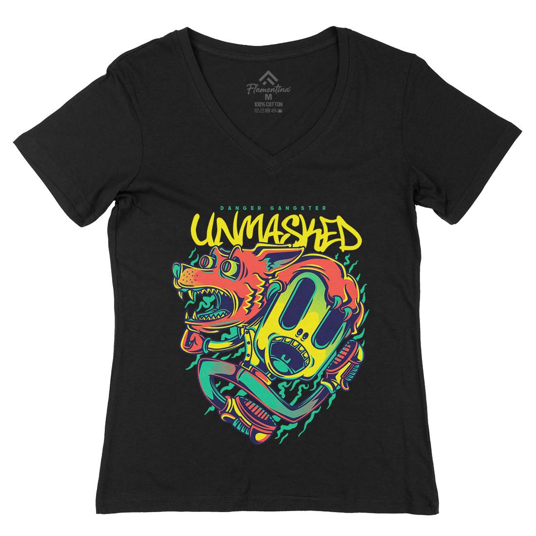 Unmasked Wolf Womens Organic V-Neck T-Shirt Animals D870