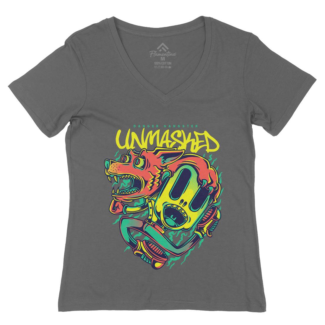 Unmasked Wolf Womens Organic V-Neck T-Shirt Animals D870