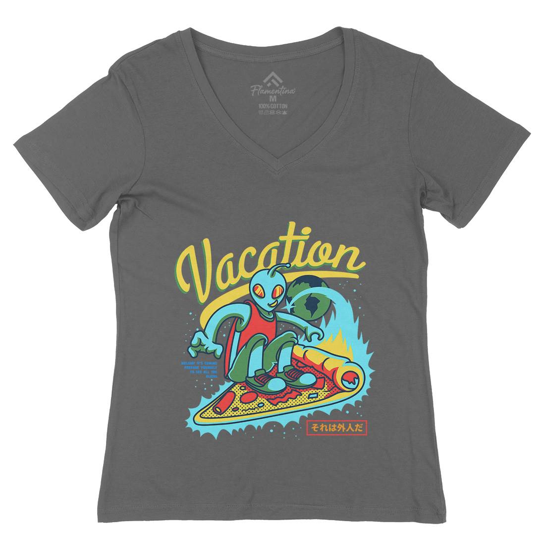 Vacation Mode Womens Organic V-Neck T-Shirt Surf D871