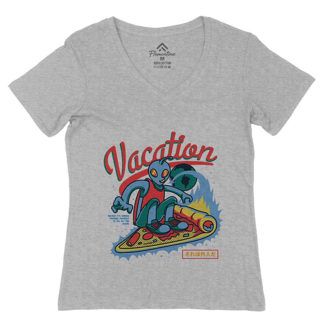 Vacation Mode Womens Organic V-Neck T-Shirt Surf D871