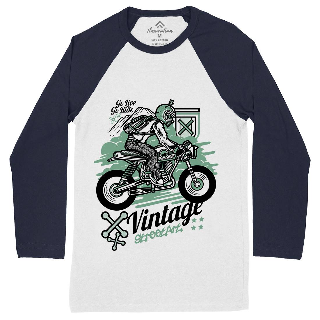 Vintage Rider Mens Long Sleeve Baseball T-Shirt Motorcycles D872
