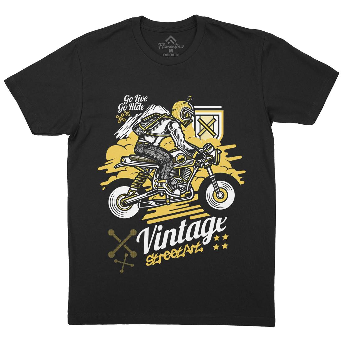 Vintage Rider Mens Organic Crew Neck T-Shirt Motorcycles D872