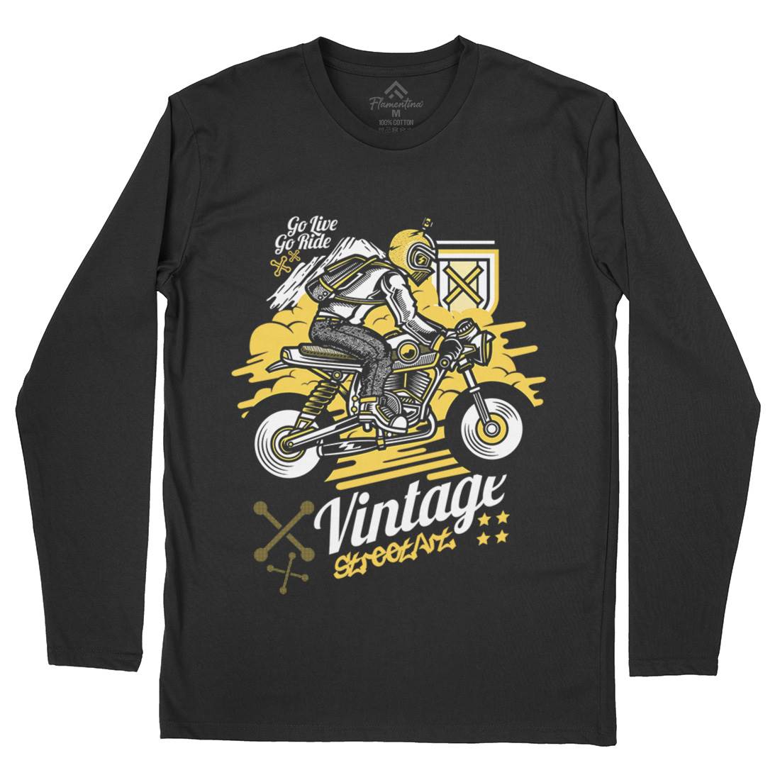 Vintage Rider Mens Long Sleeve T-Shirt Motorcycles D872