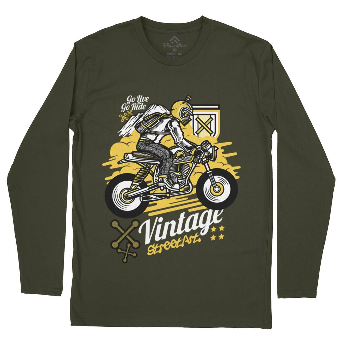 Vintage Rider Mens Long Sleeve T-Shirt Motorcycles D872