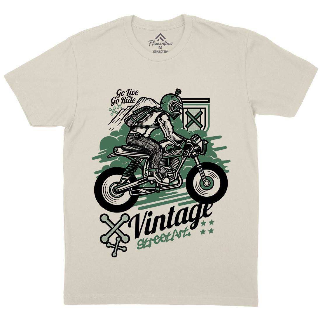 Vintage Rider Mens Organic Crew Neck T-Shirt Motorcycles D872