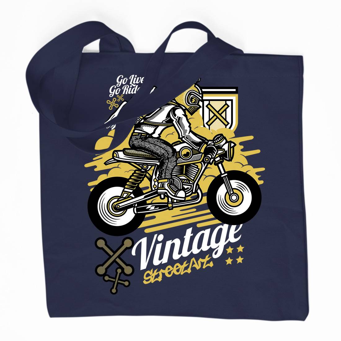 Vintage Rider Organic Premium Cotton Tote Bag Motorcycles D872