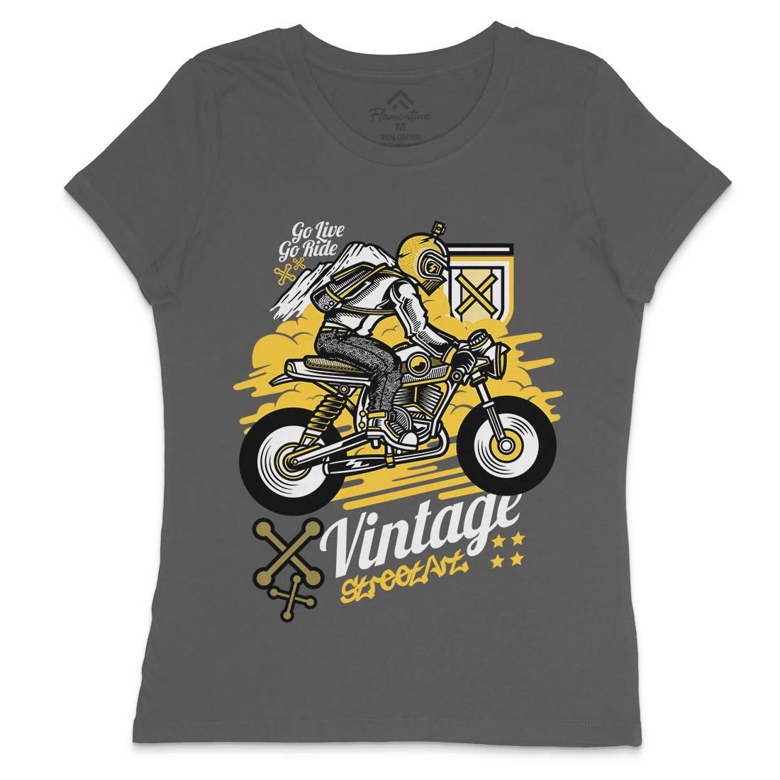 Vintage Rider Womens Crew Neck T-Shirt Motorcycles D872