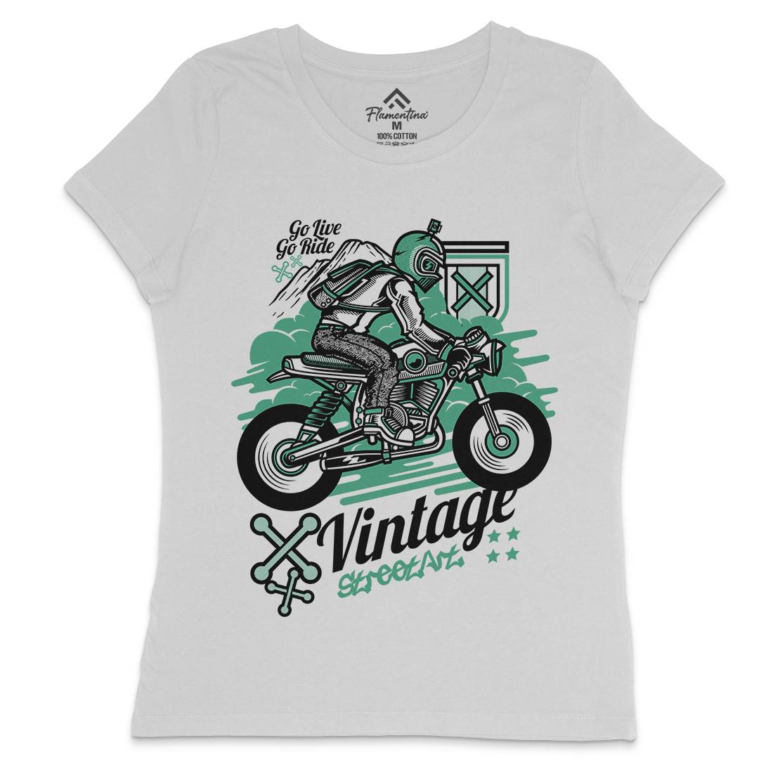 Vintage Rider Womens Crew Neck T-Shirt Motorcycles D872