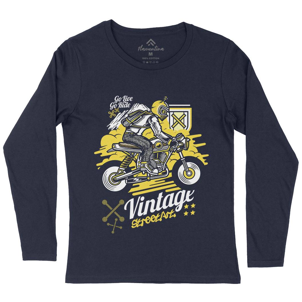 Vintage Rider Womens Long Sleeve T-Shirt Motorcycles D872