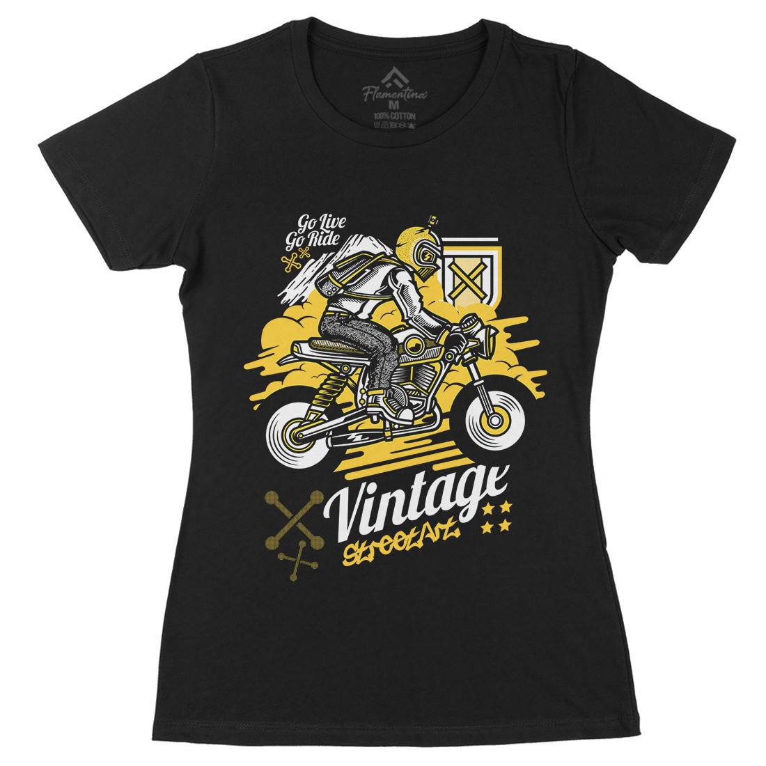 Vintage Rider Womens Organic Crew Neck T-Shirt Motorcycles D872