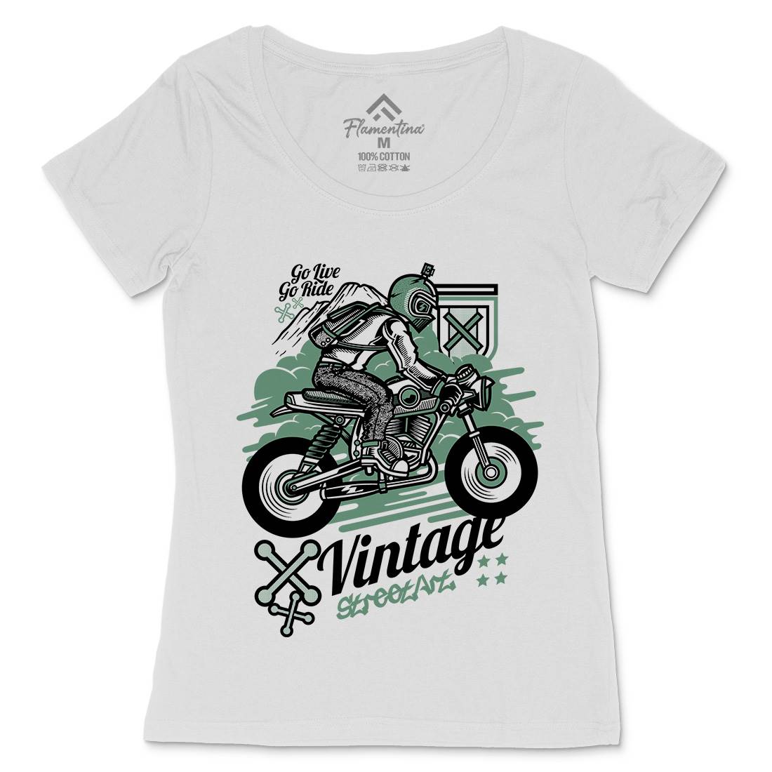 Vintage Rider Womens Scoop Neck T-Shirt Motorcycles D872