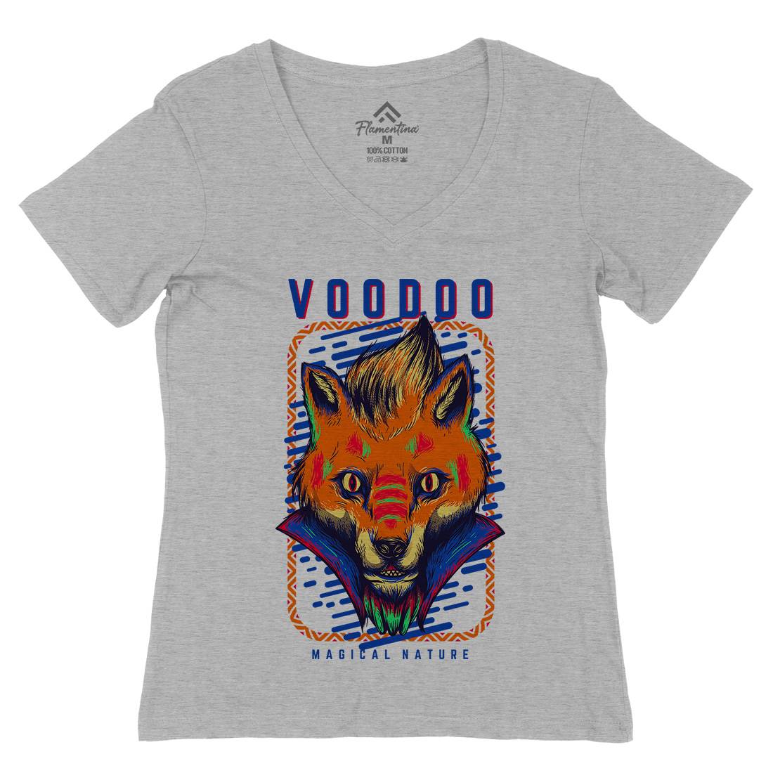 Voodoo Fox Womens Organic V-Neck T-Shirt Animals D874