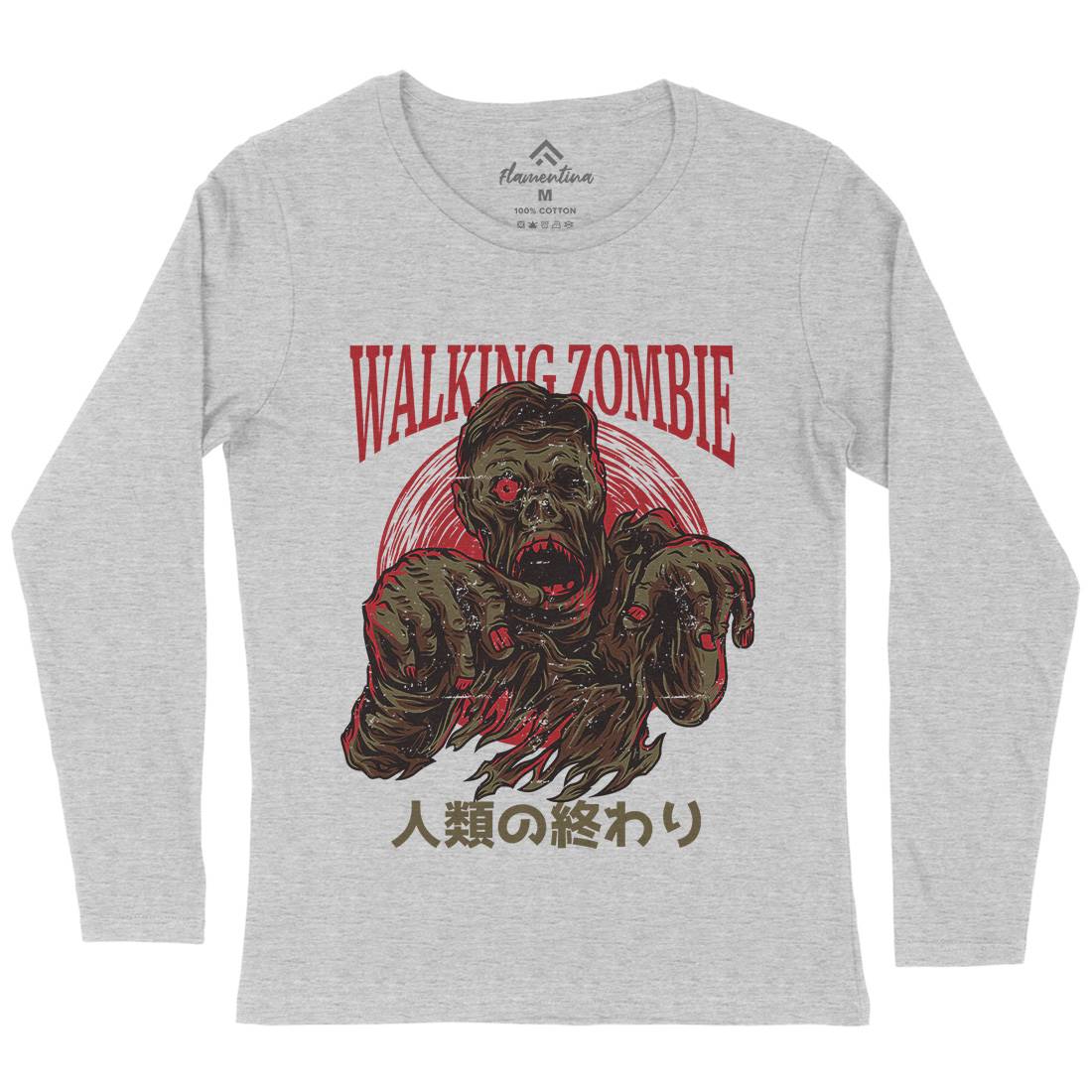 Walking Zombie Womens Long Sleeve T-Shirt Horror D876