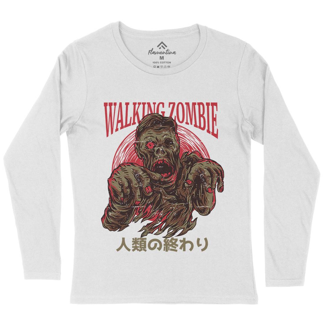 Walking Zombie Womens Long Sleeve T-Shirt Horror D876