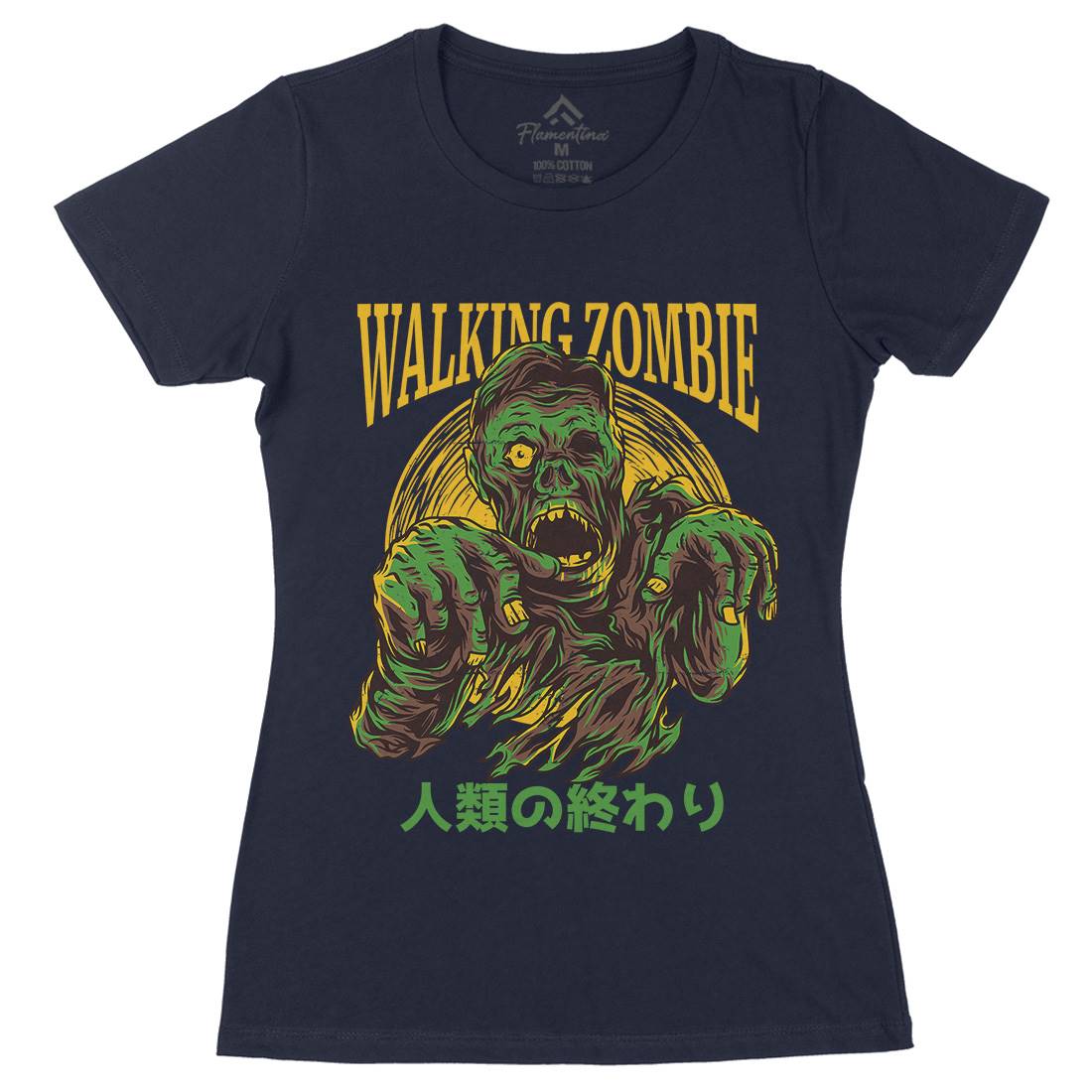 Walking Zombie Womens Organic Crew Neck T-Shirt Horror D876