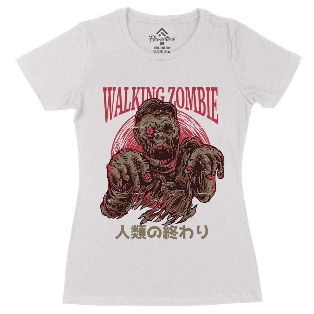 Walking Zombie Womens Organic Crew Neck T-Shirt Horror D876