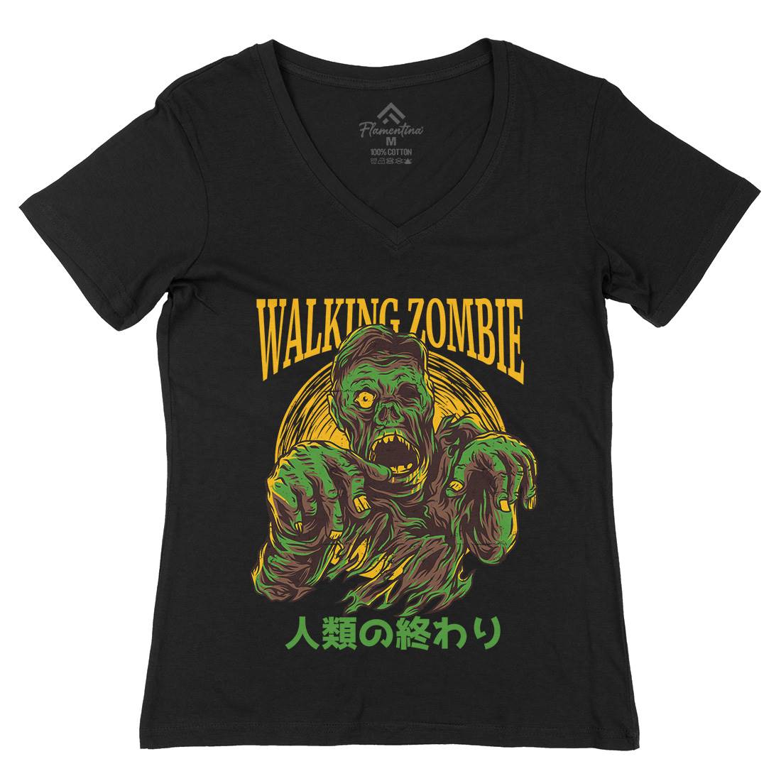 Walking Zombie Womens Organic V-Neck T-Shirt Horror D876